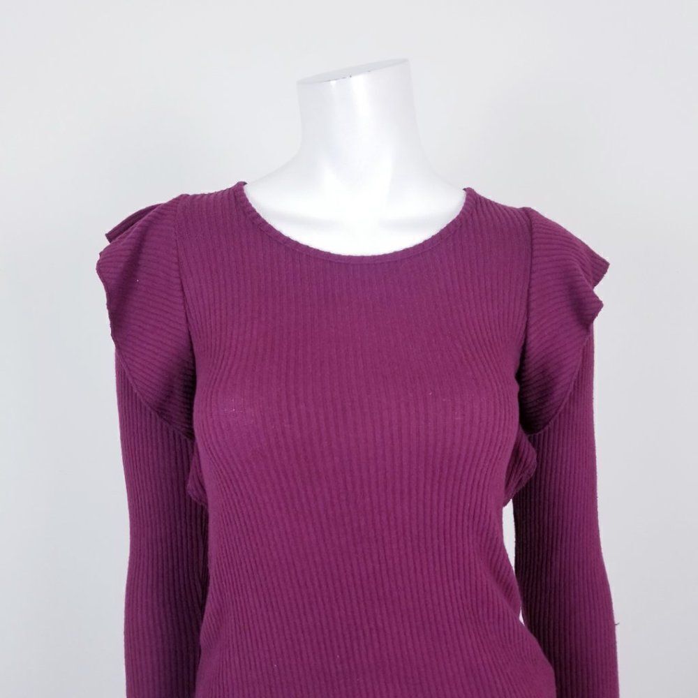 NWT Lucky Brand Ribbed Ruffle Knit Top Small - Picture 2 of 6